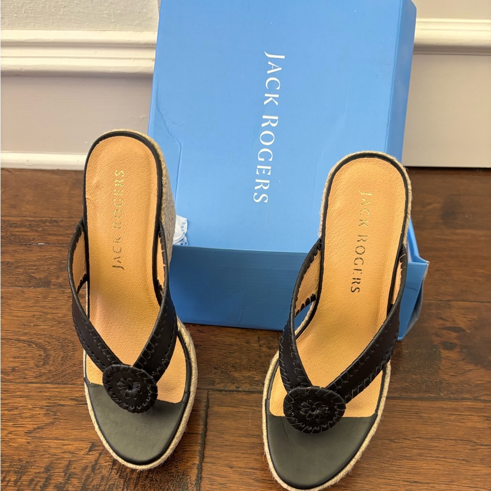 Jack Rogers Rowan Platform Black Wedge Sandals